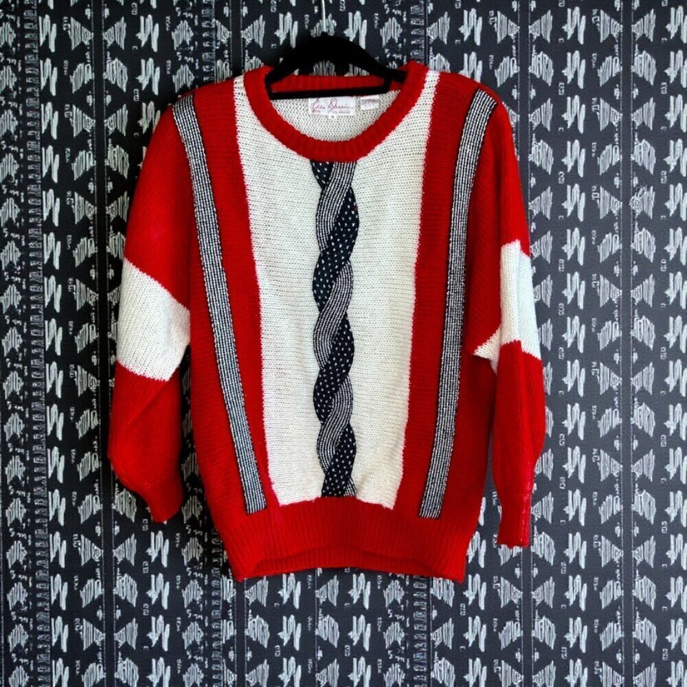 Eddie Dassin Vintage 90s Red Geometric Pattern Casual Sweater Size Medium